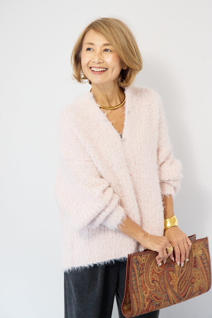 クルーネックシャギーカーディガン