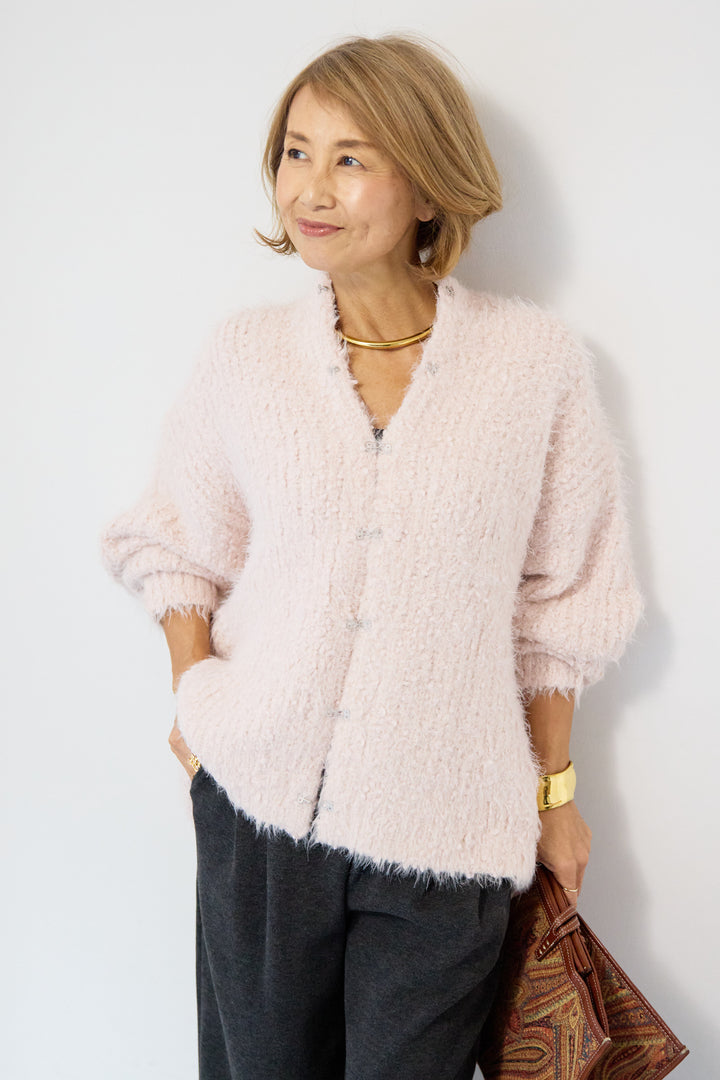 クルーネックシャギーカーディガン