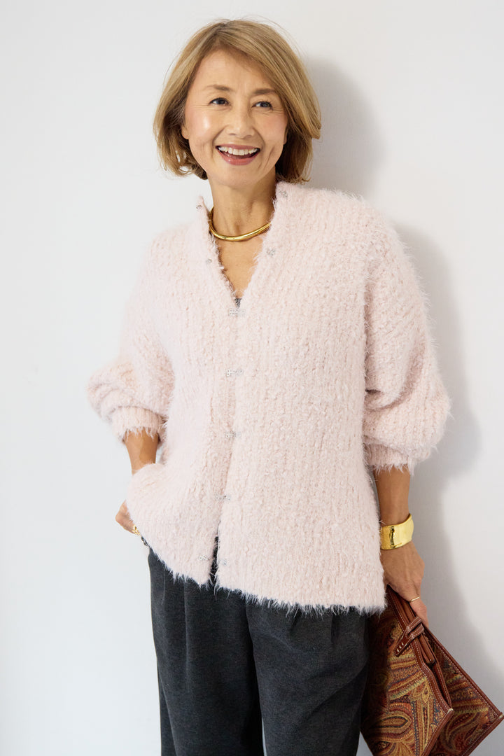 クルーネックシャギーカーディガン