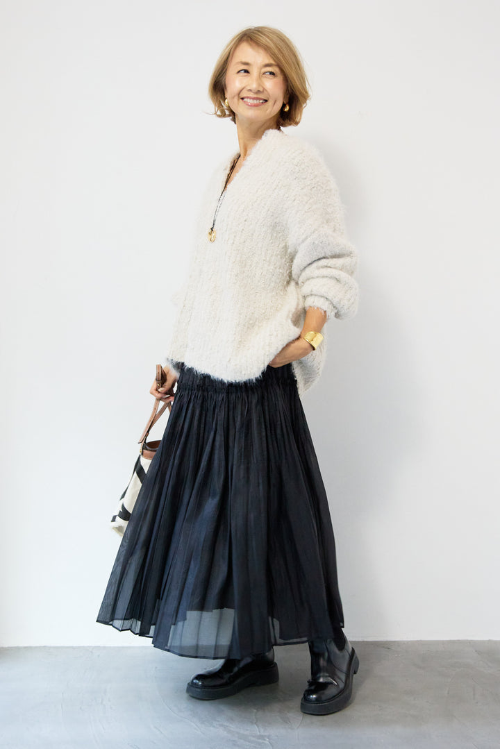 クルーネックシャギーカーディガン