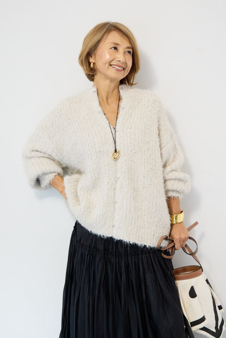 クルーネックシャギーカーディガン