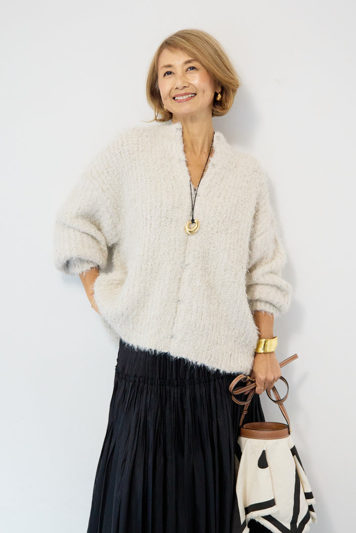 クルーネックシャギーカーディガン