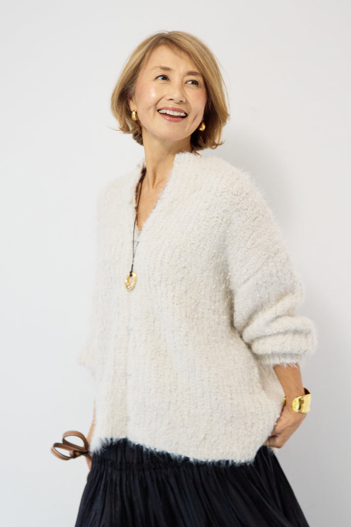 クルーネックシャギーカーディガン