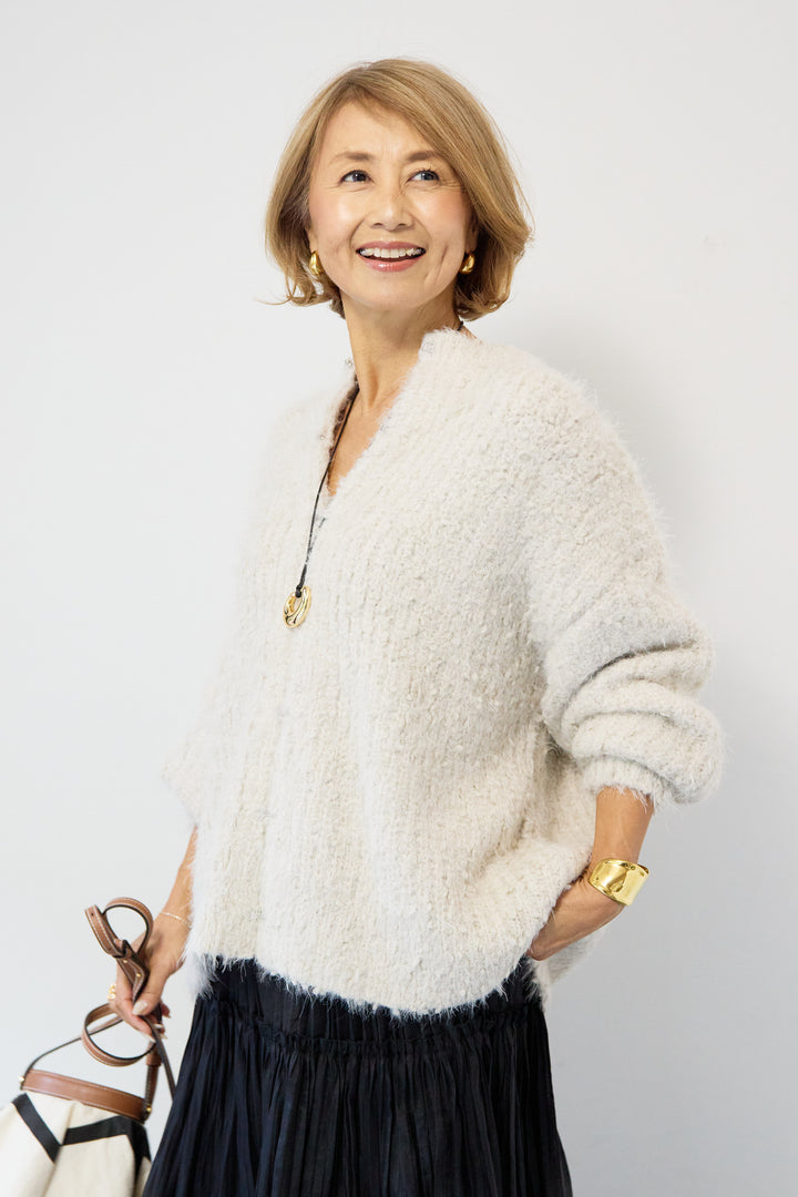 クルーネックシャギーカーディガン