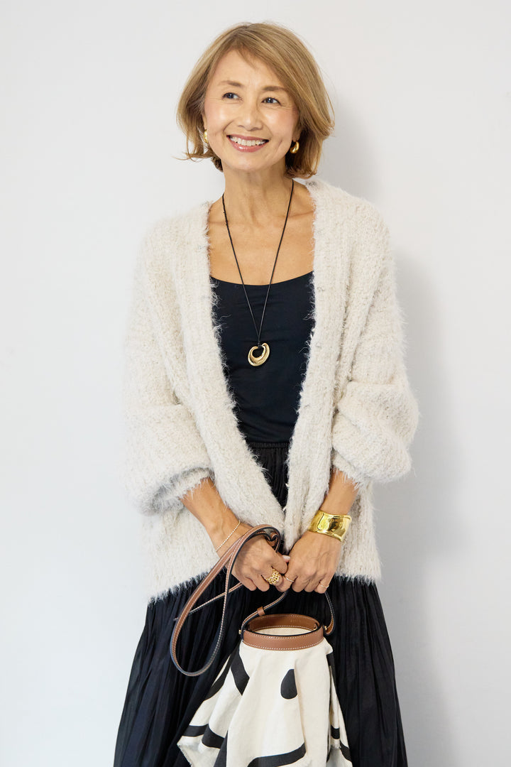 クルーネックシャギーカーディガン