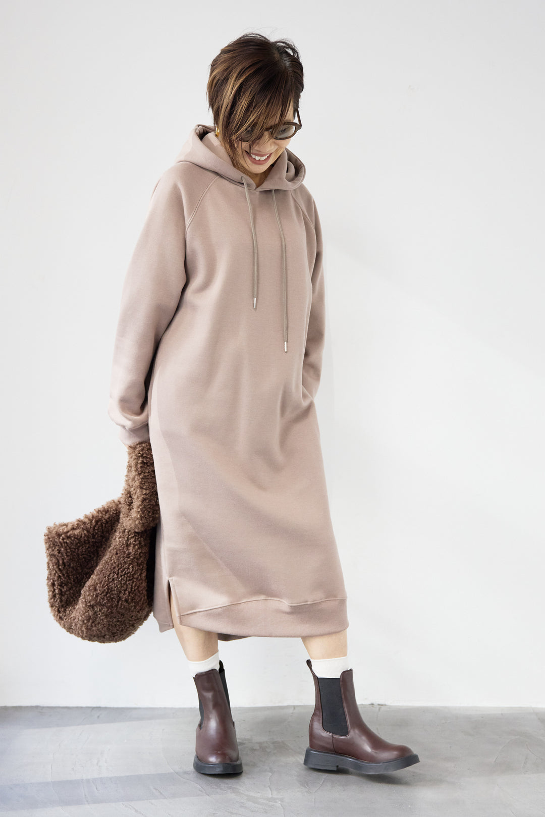 裏起毛サイドスリットスウェットワンピース