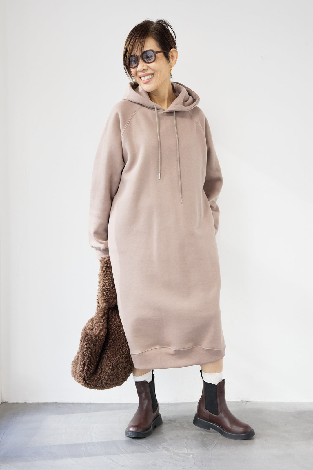 裏起毛サイドスリットスウェットワンピース