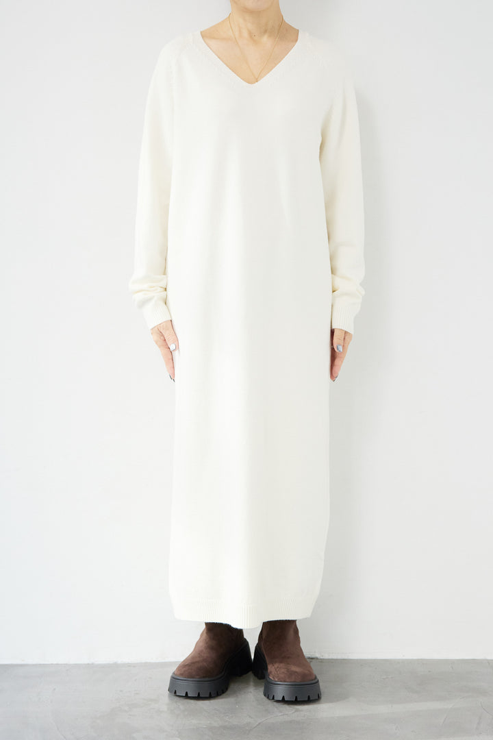 [SET]Vネック ロングニットワンピース+レオパードストール(2set)