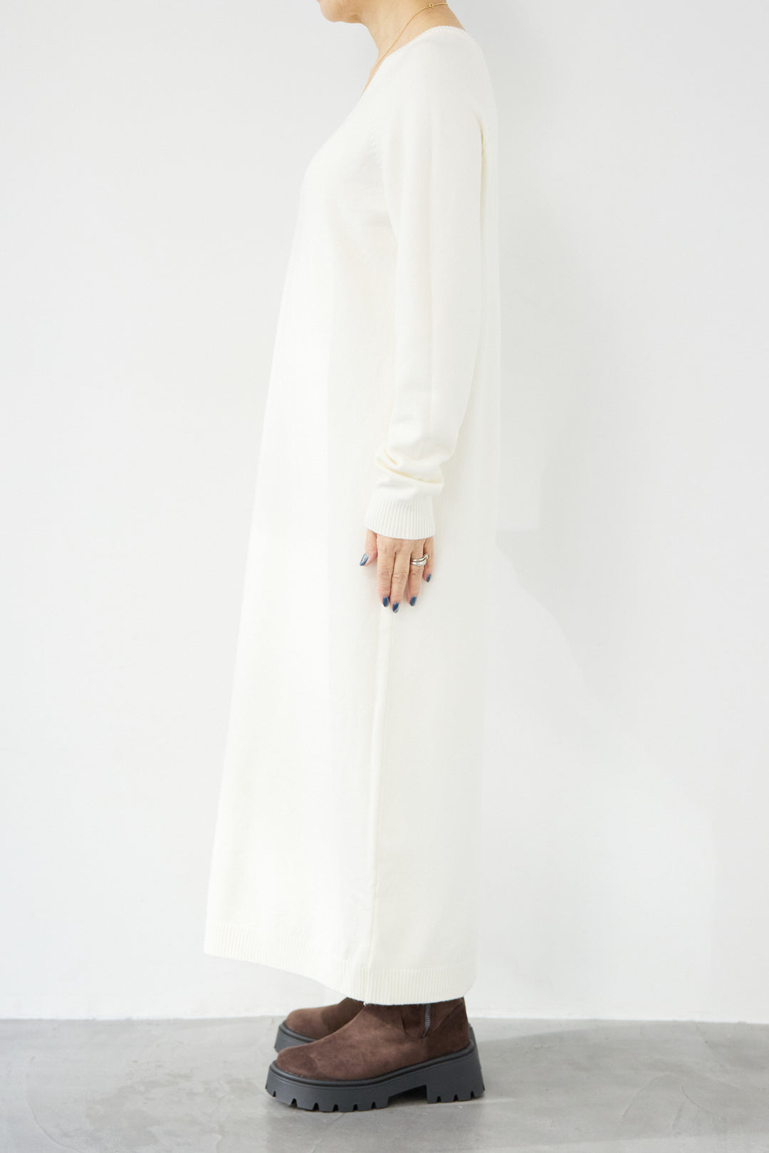 [SET]Vネック ロングニットワンピース+レオパードストール(2set)