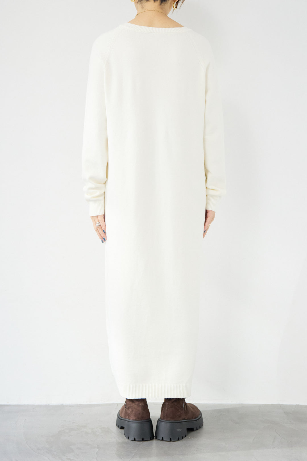 [SET]Vネック ロングニットワンピース+レオパードストール(2set)