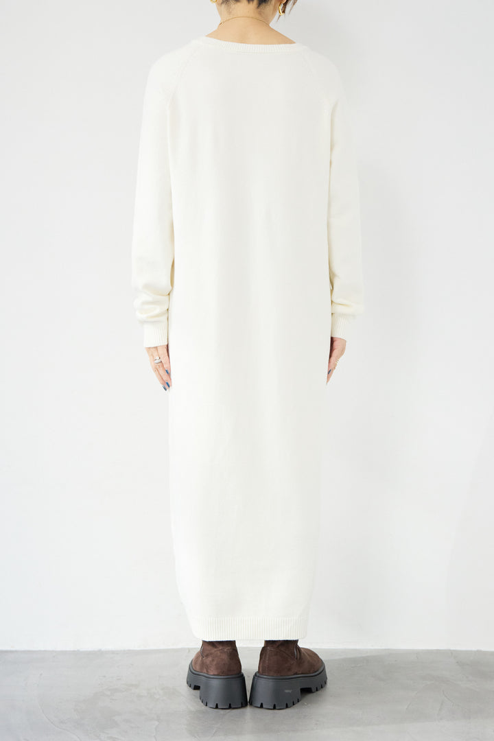 [SET]Vネック ロングニットワンピース+レオパードストール(2set)