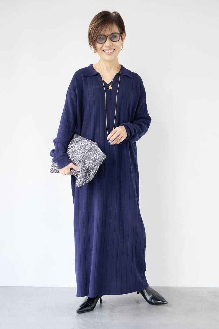 襟付きニットワンピース