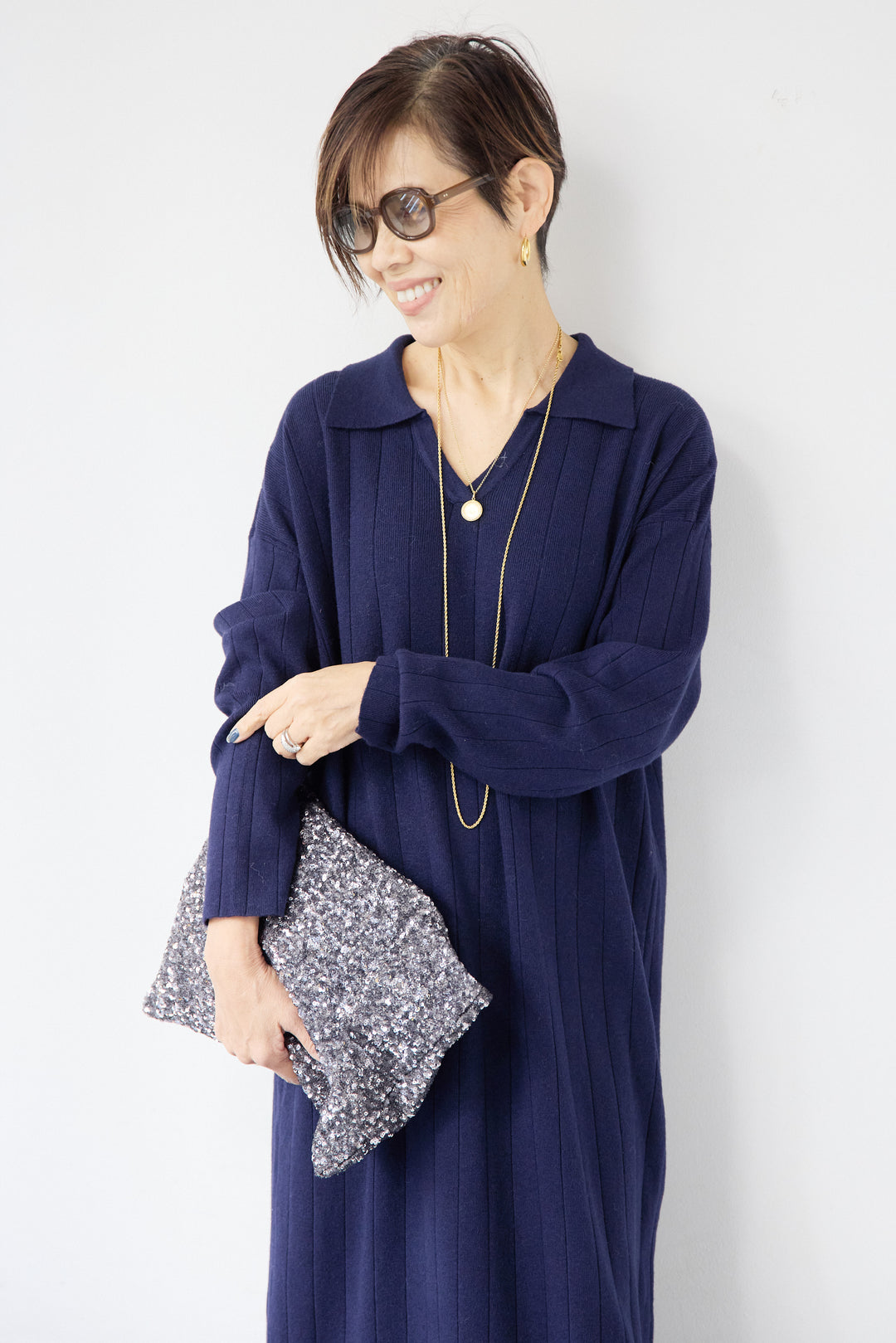 襟付きニットワンピース