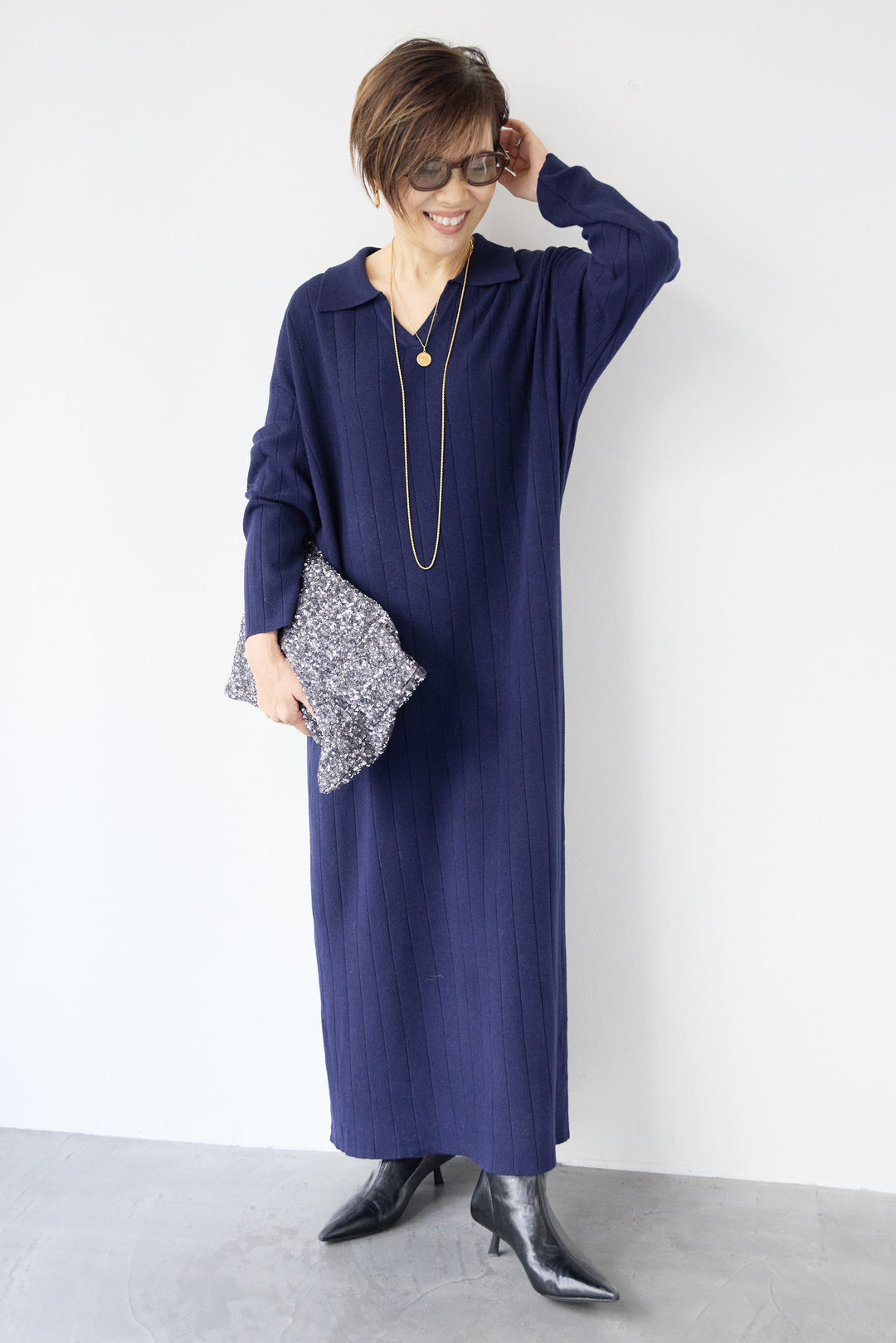 襟付きニットワンピース