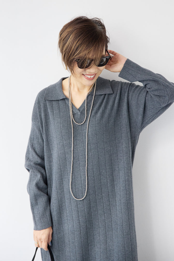 襟付きニットワンピース