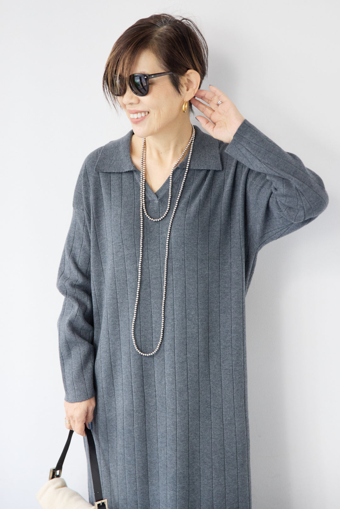 襟付きニットワンピース