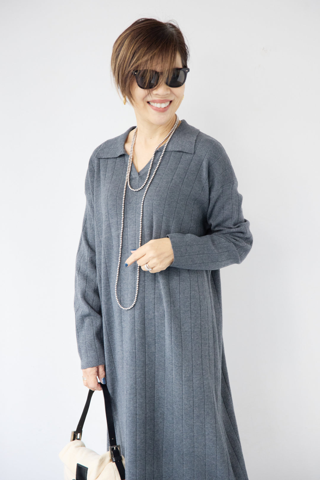 襟付きニットワンピース