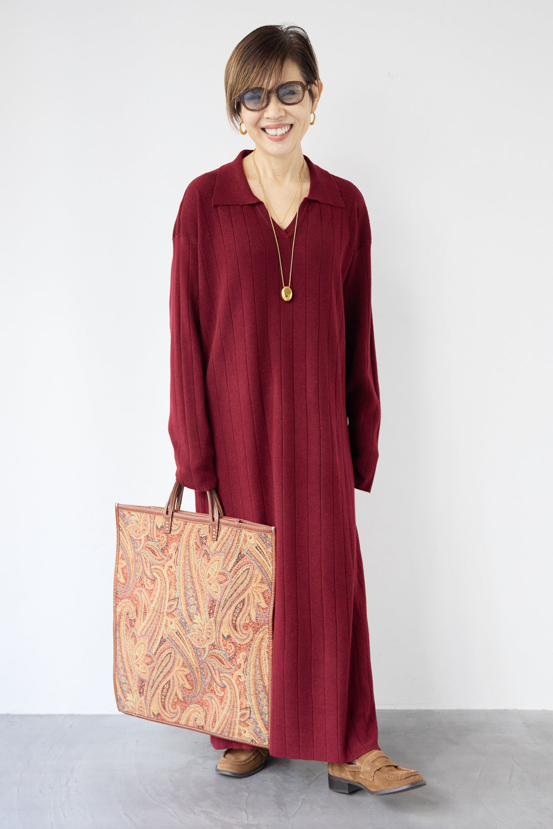 襟付きニットワンピース