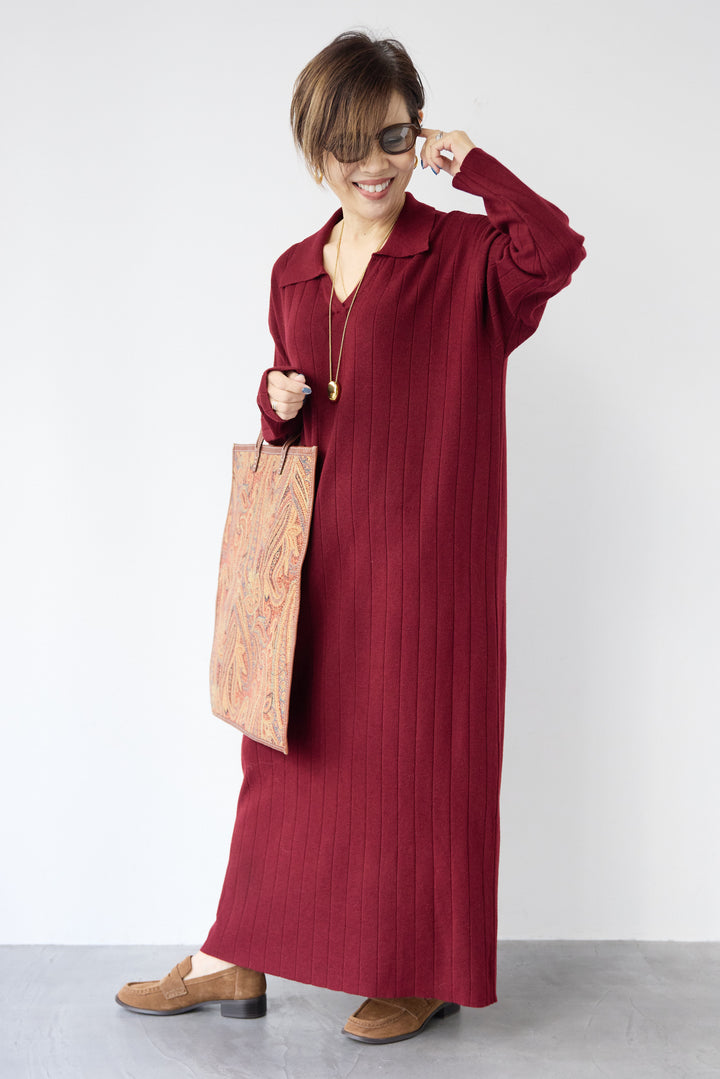 襟付きニットワンピース