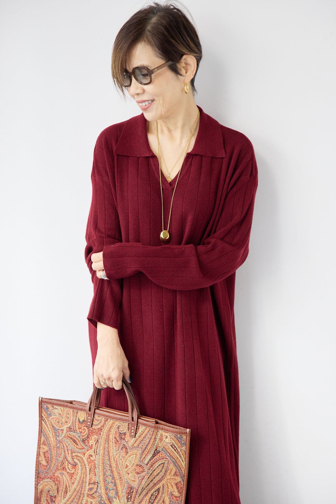 襟付きニットワンピース