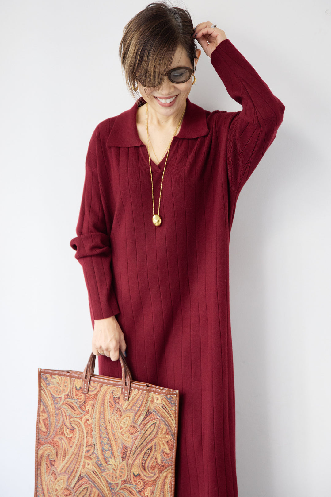 襟付きニットワンピース