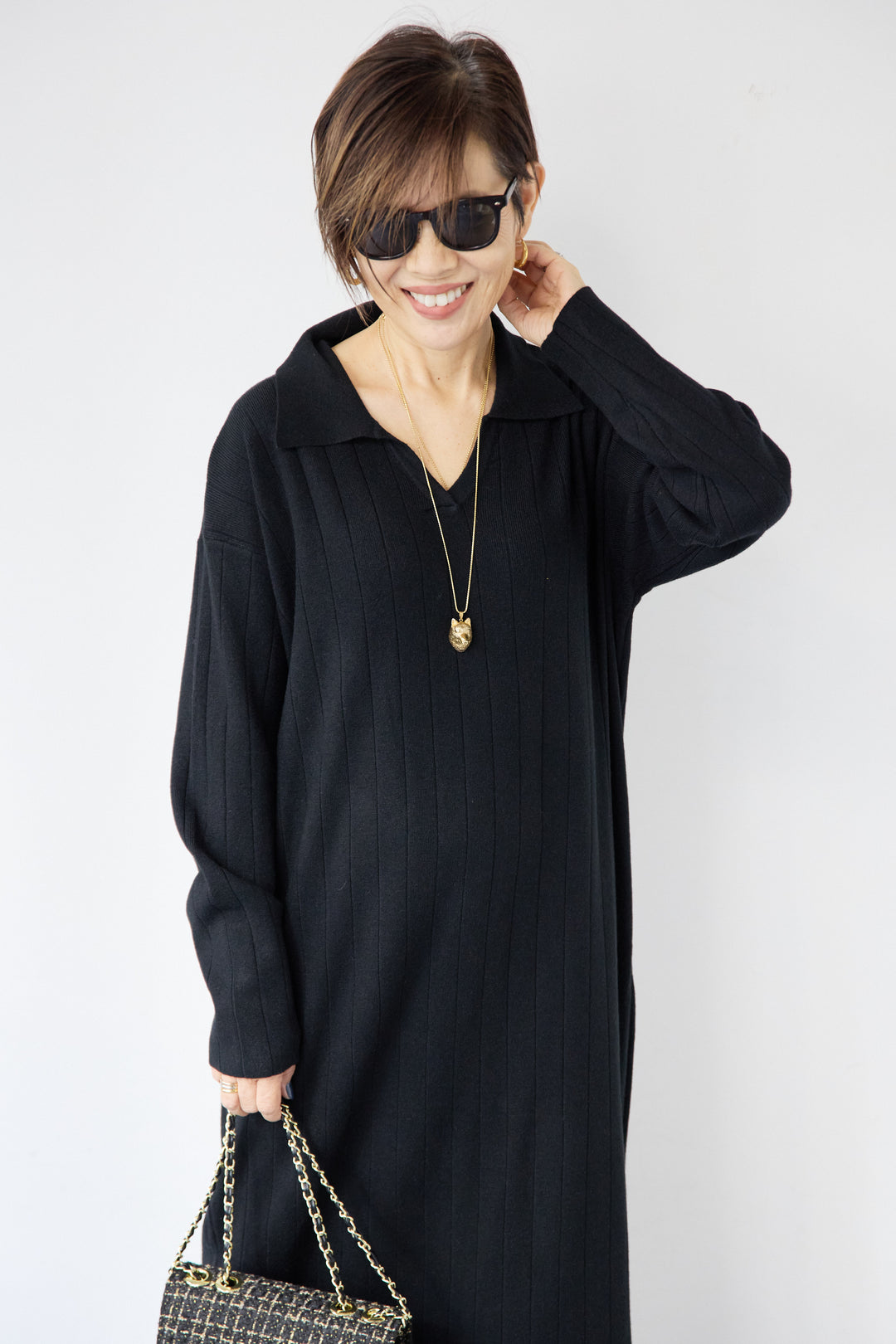 襟付きニットワンピース