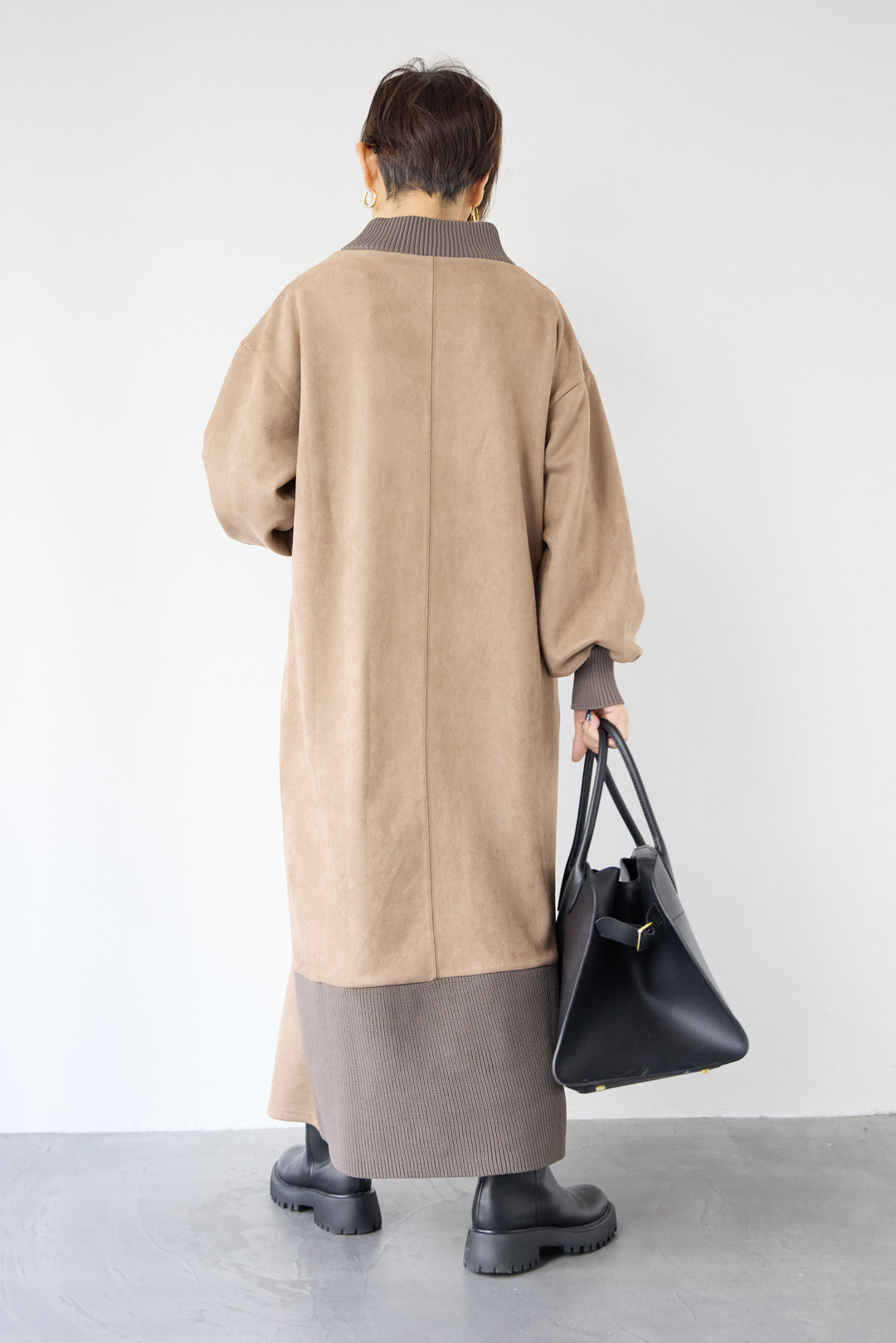 スエード×リブモックネックワンピース