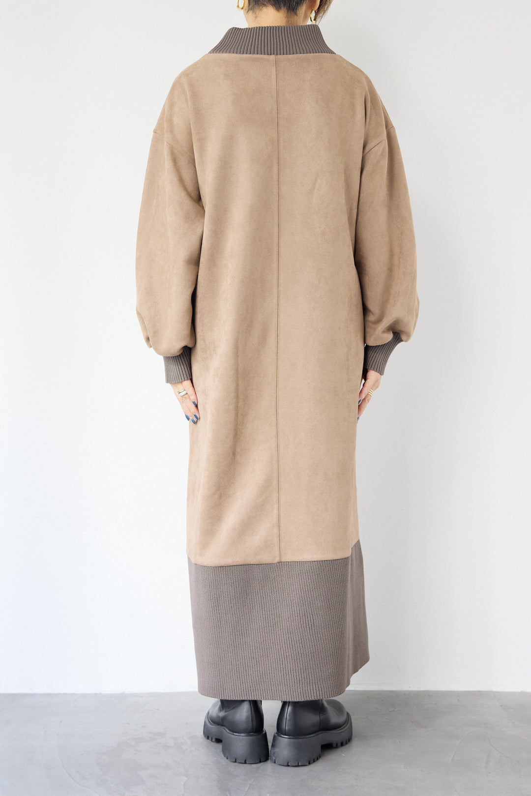 スエード×リブモックネックワンピース