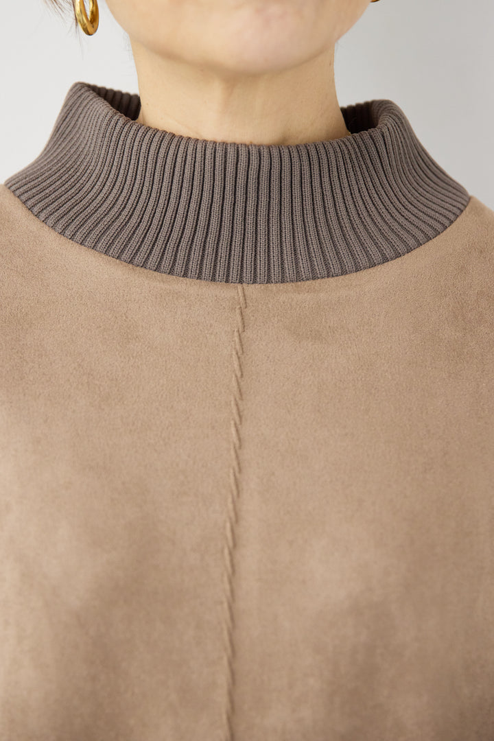 スエード×リブモックネックワンピース