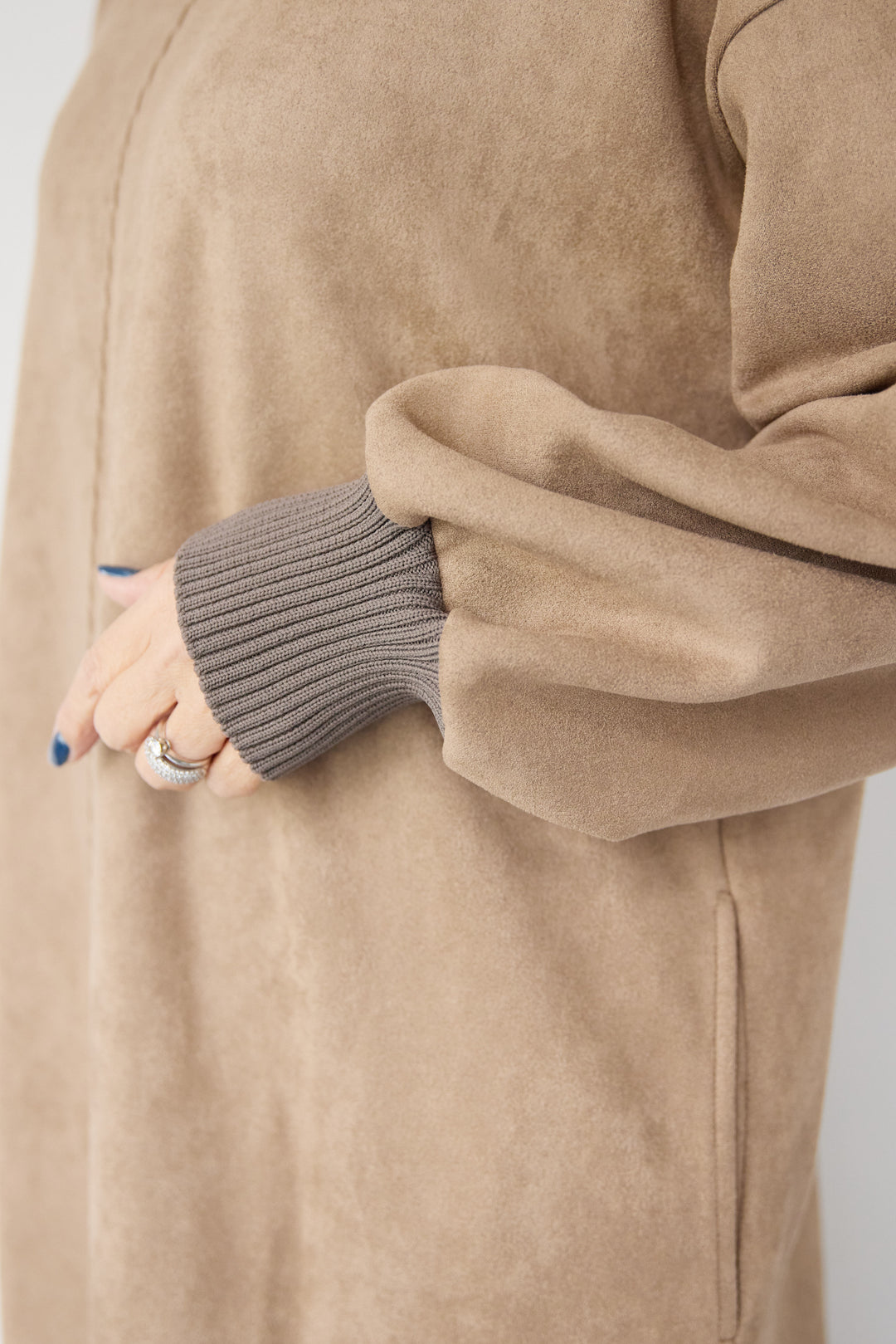 スエード×リブモックネックワンピース