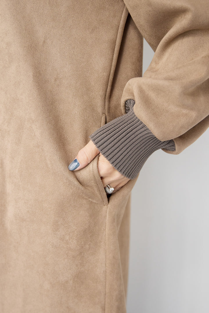 スエード×リブモックネックワンピース