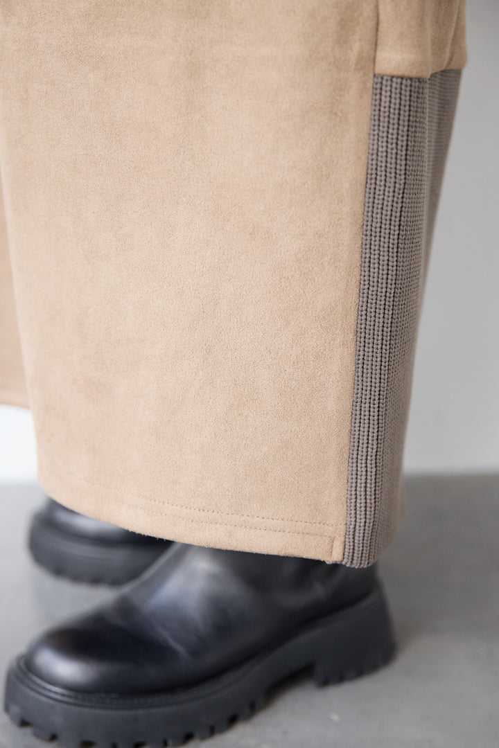 スエード×リブモックネックワンピース