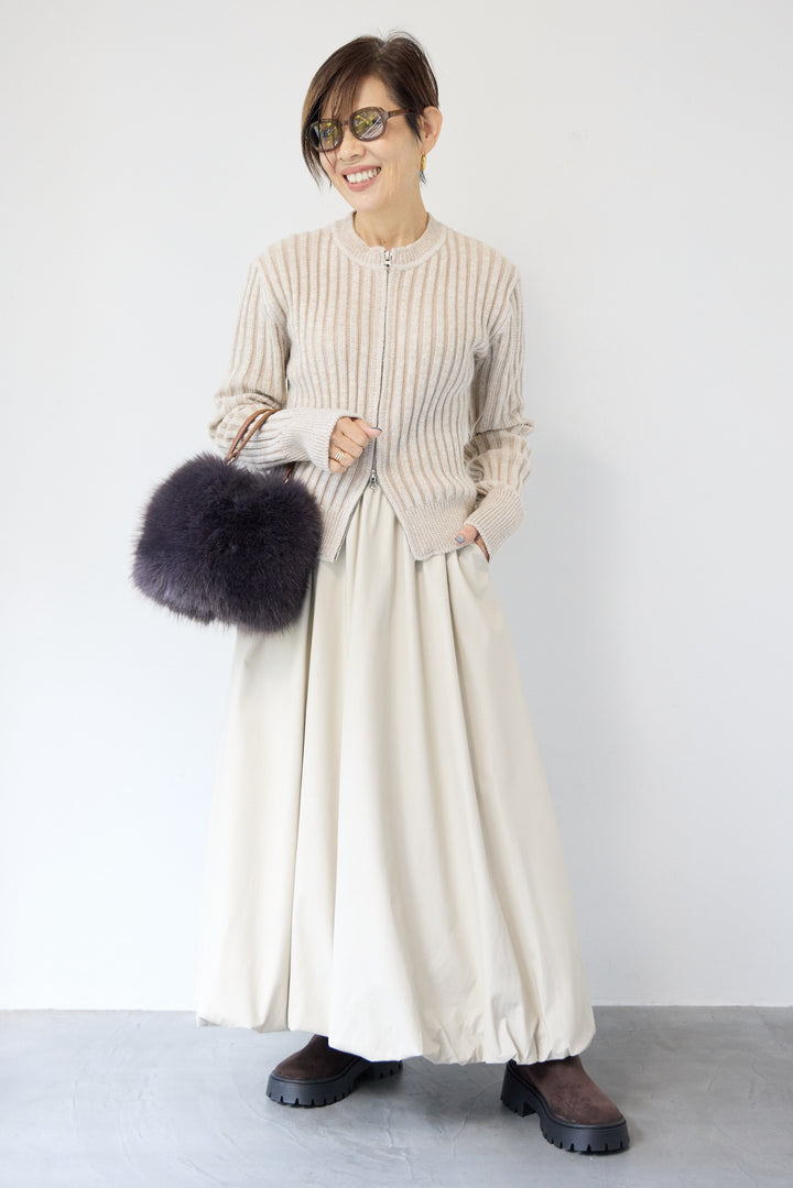 ウール混リブニットジップカーディガン