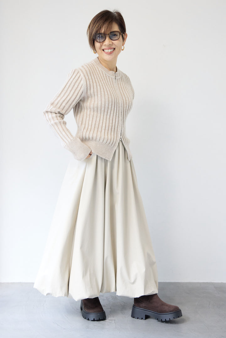 ウール混リブニットジップカーディガン