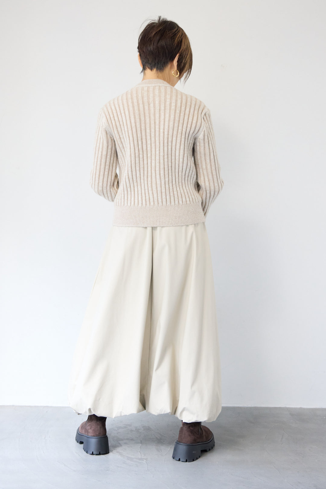 ウール混リブニットジップカーディガン