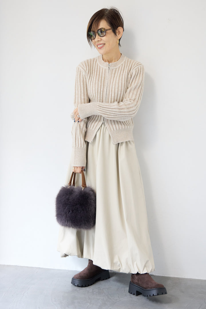 ウール混リブニットジップカーディガン