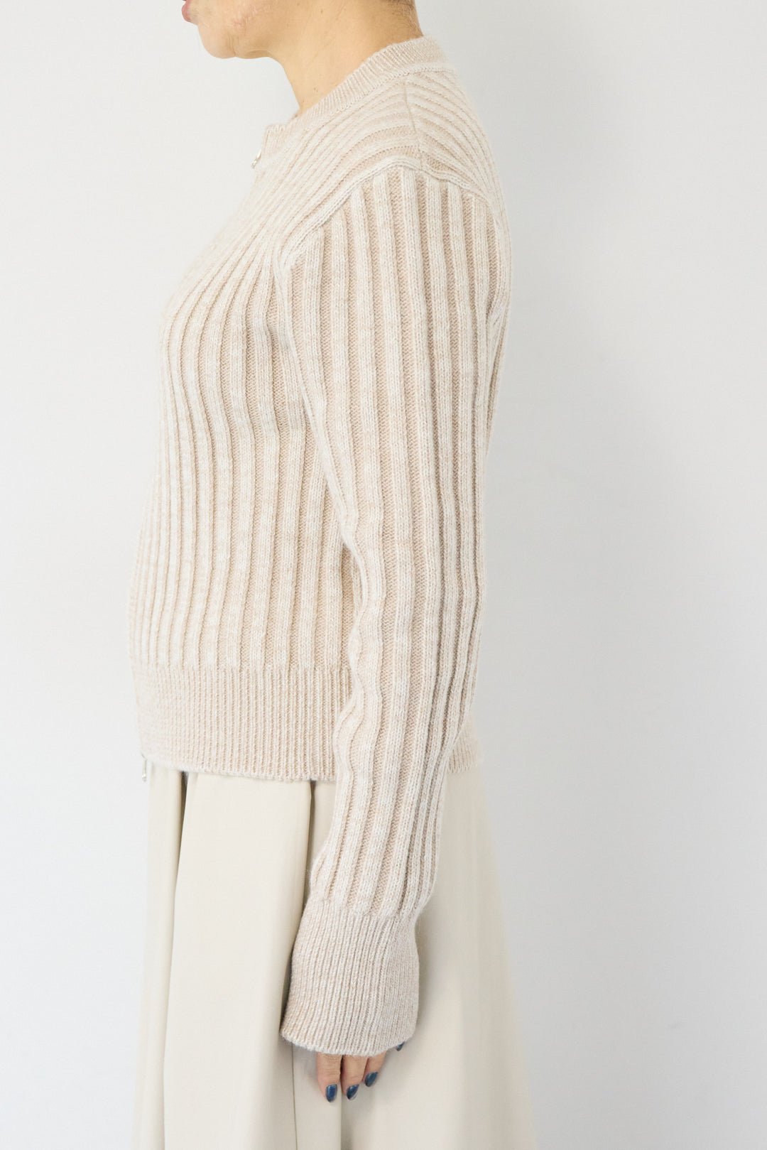 ウール混リブニットジップカーディガン