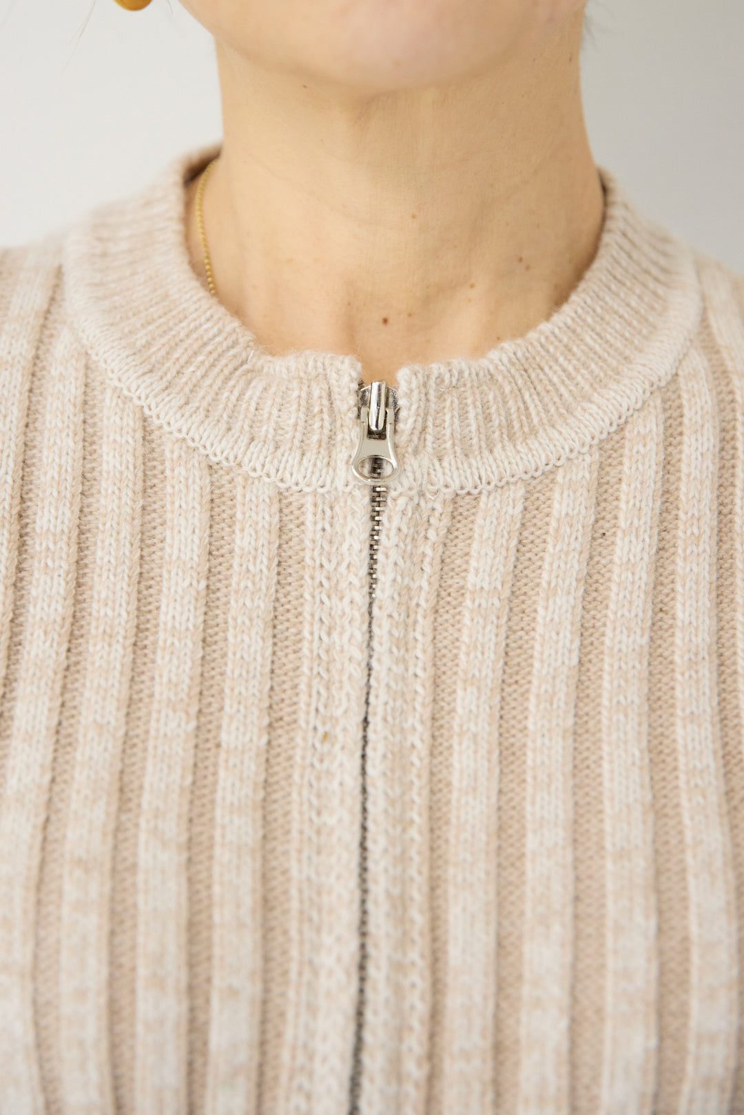 ウール混リブニットジップカーディガン