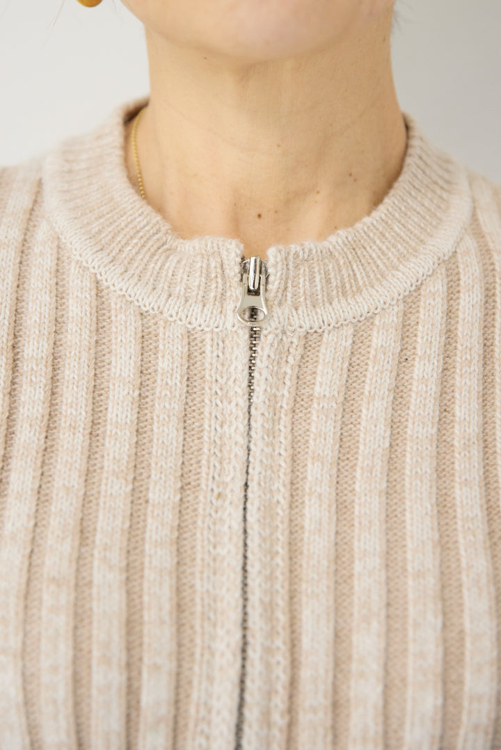 ウール混リブニットジップカーディガン