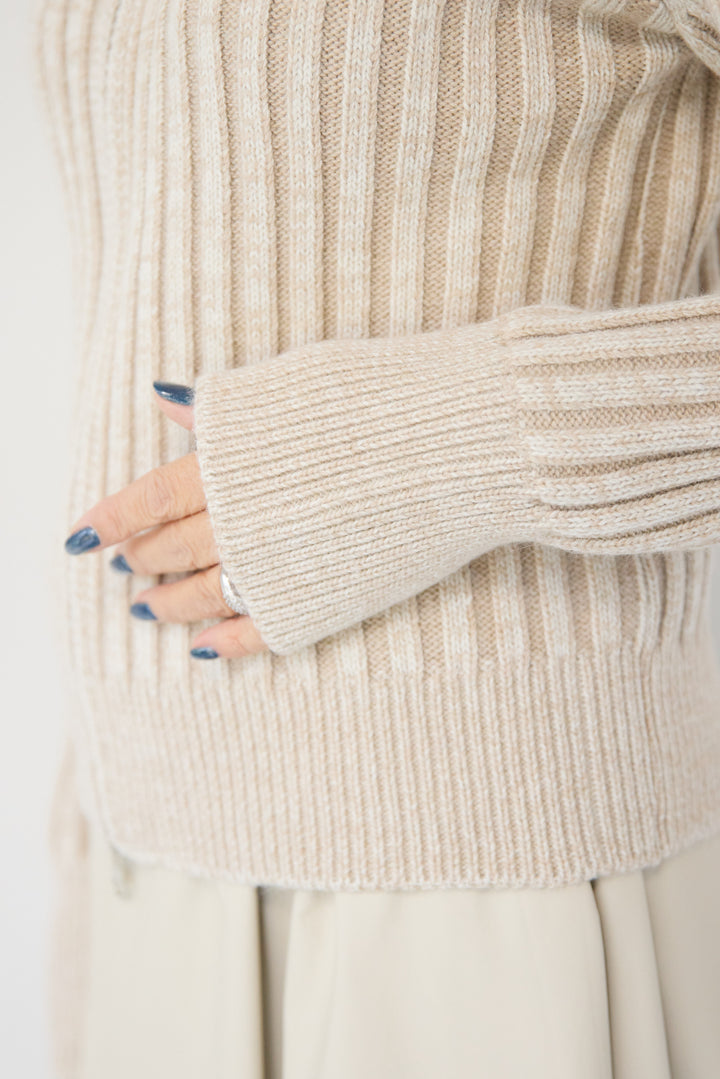 ウール混リブニットジップカーディガン