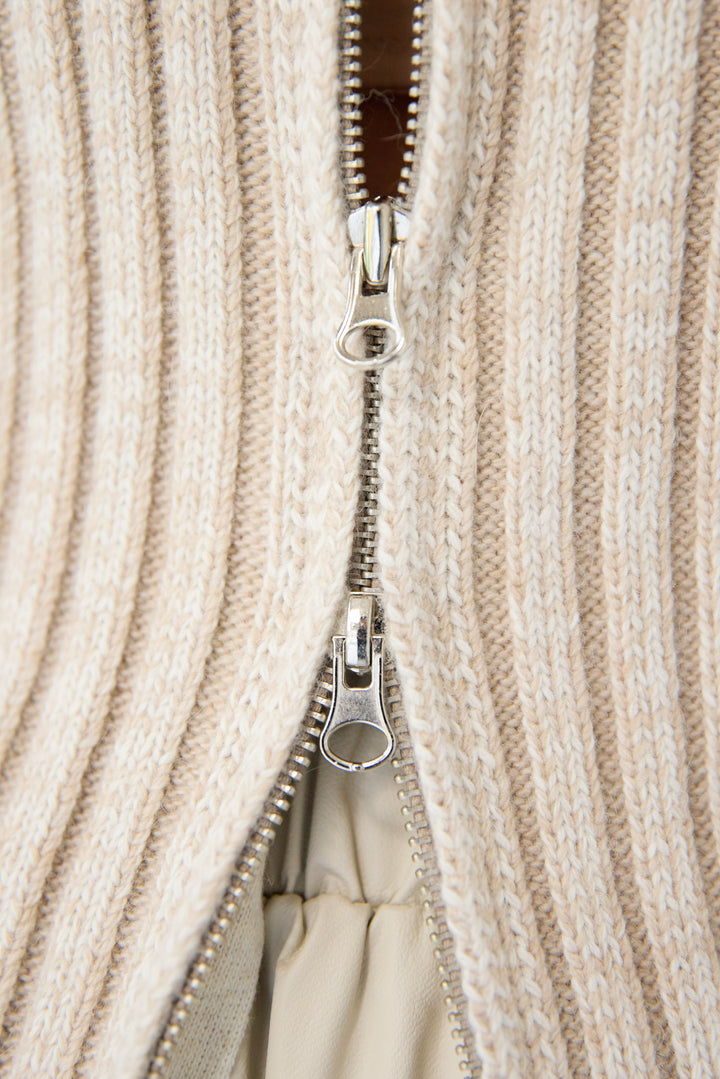 ウール混リブニットジップカーディガン