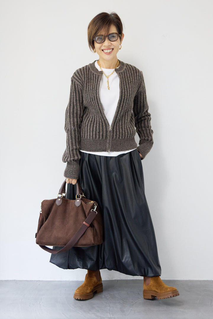 ウール混リブニットジップカーディガン