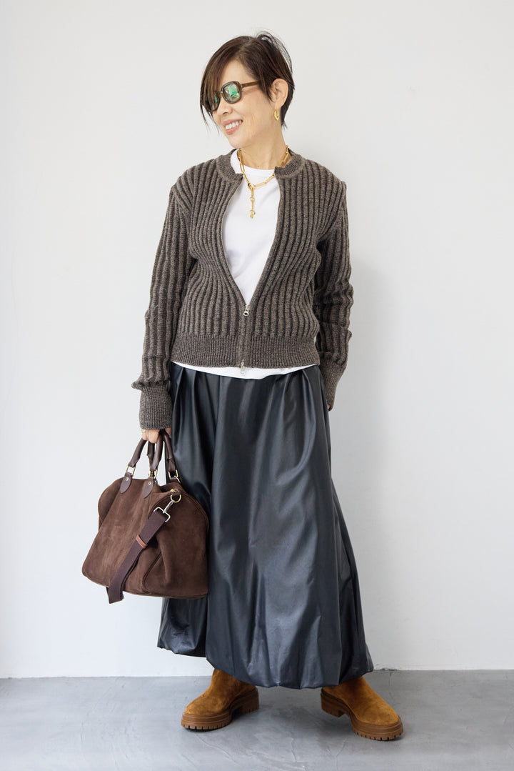 ウール混リブニットジップカーディガン