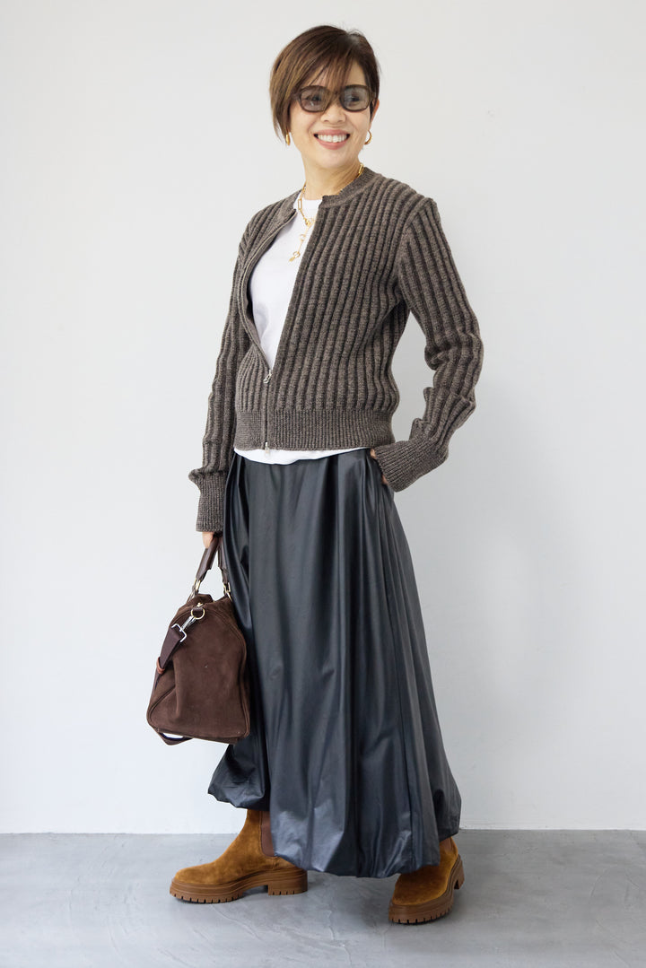 ウール混リブニットジップカーディガン