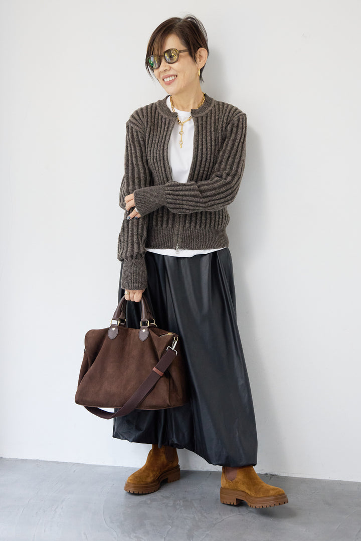 ウール混リブニットジップカーディガン