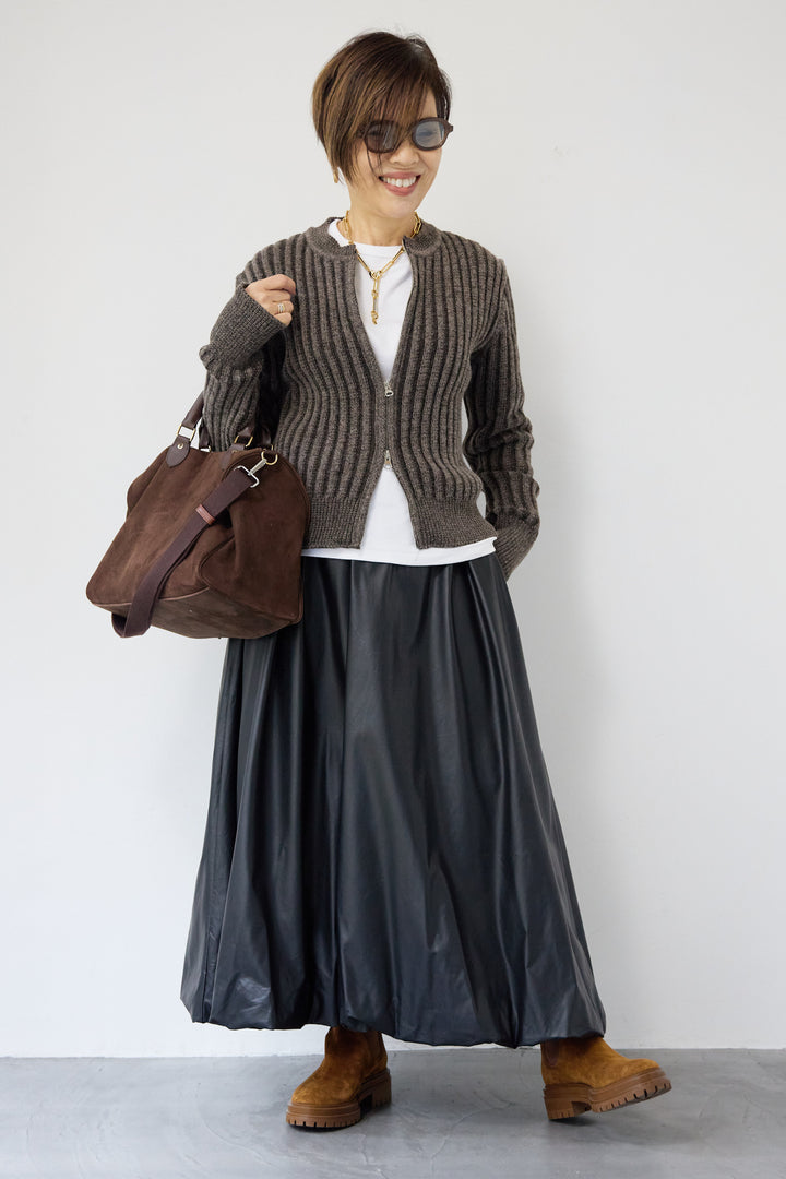 ウール混リブニットジップカーディガン