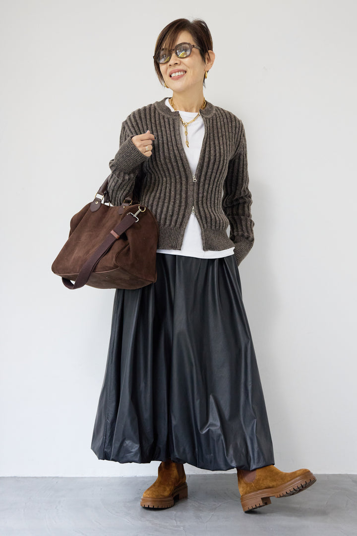 ウール混リブニットジップカーディガン