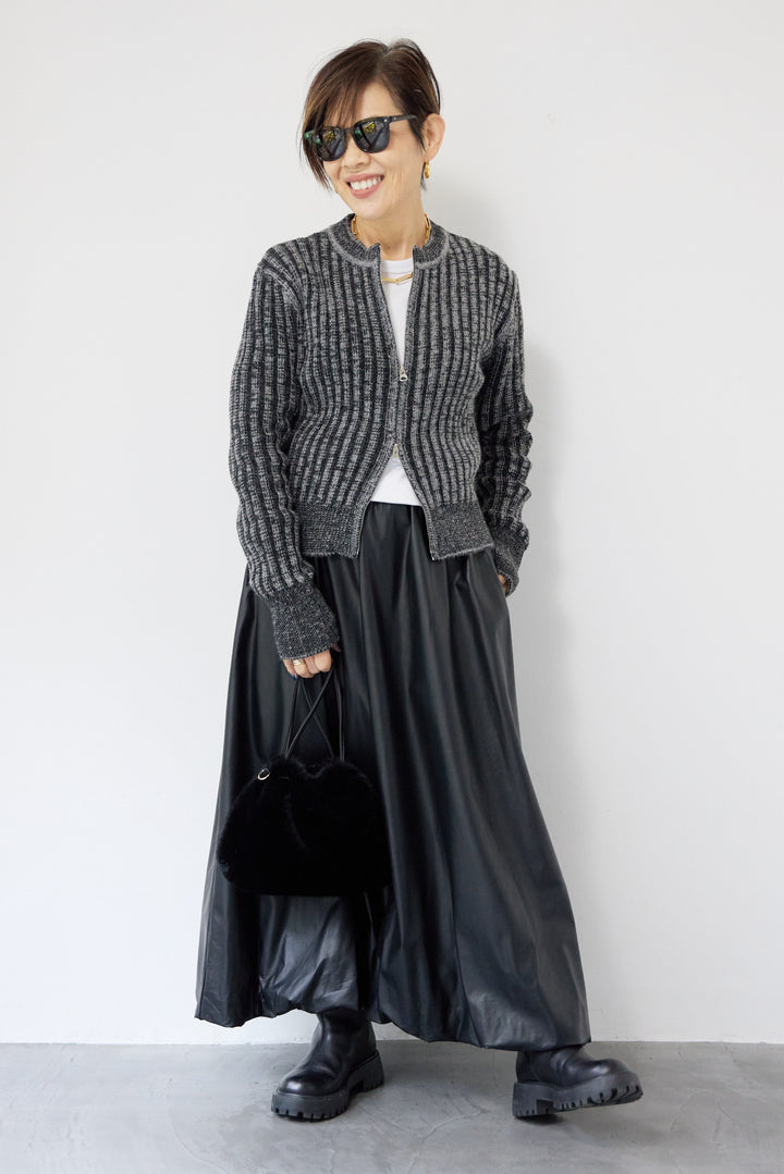 ウール混リブニットジップカーディガン