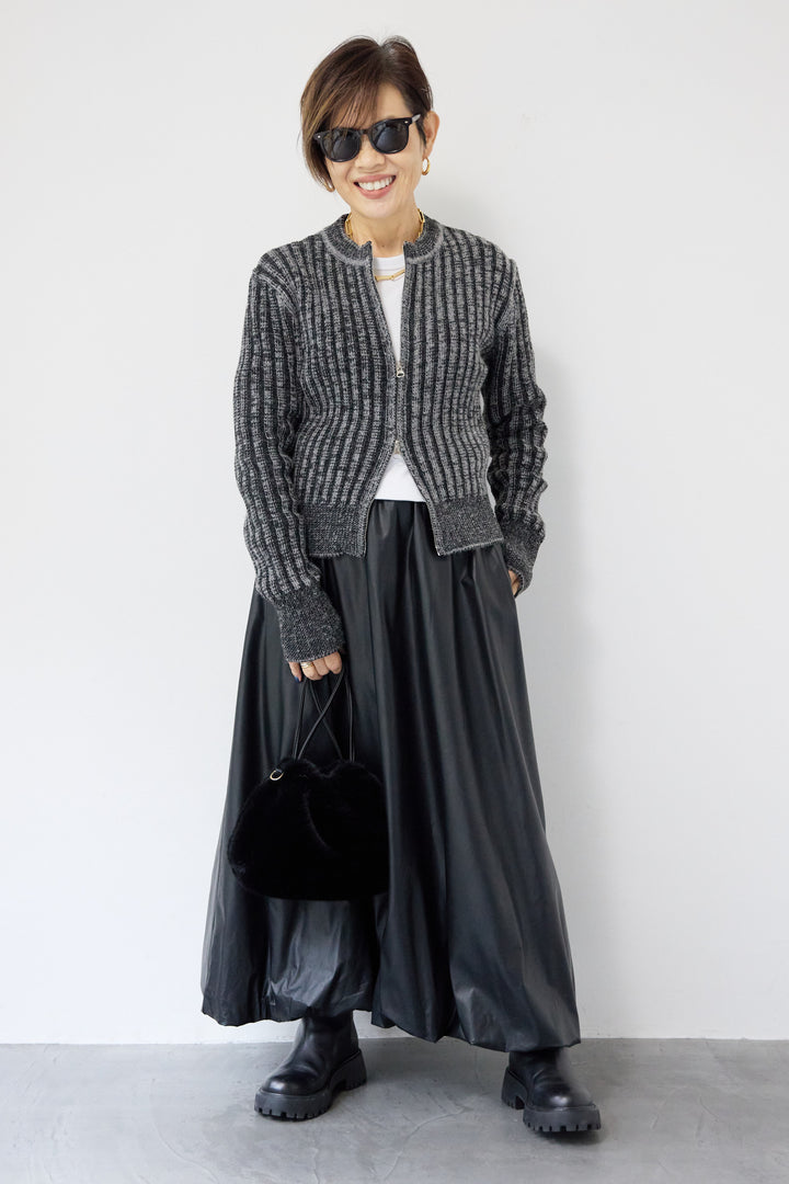 ウール混リブニットジップカーディガン