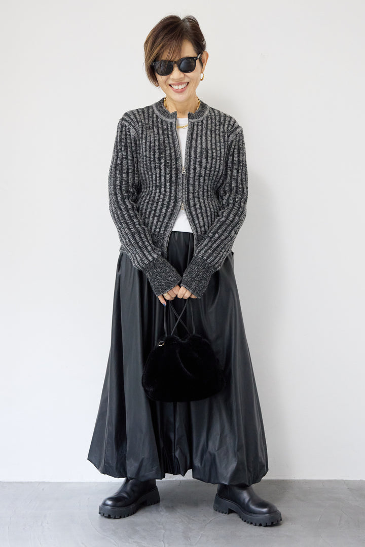 ウール混リブニットジップカーディガン